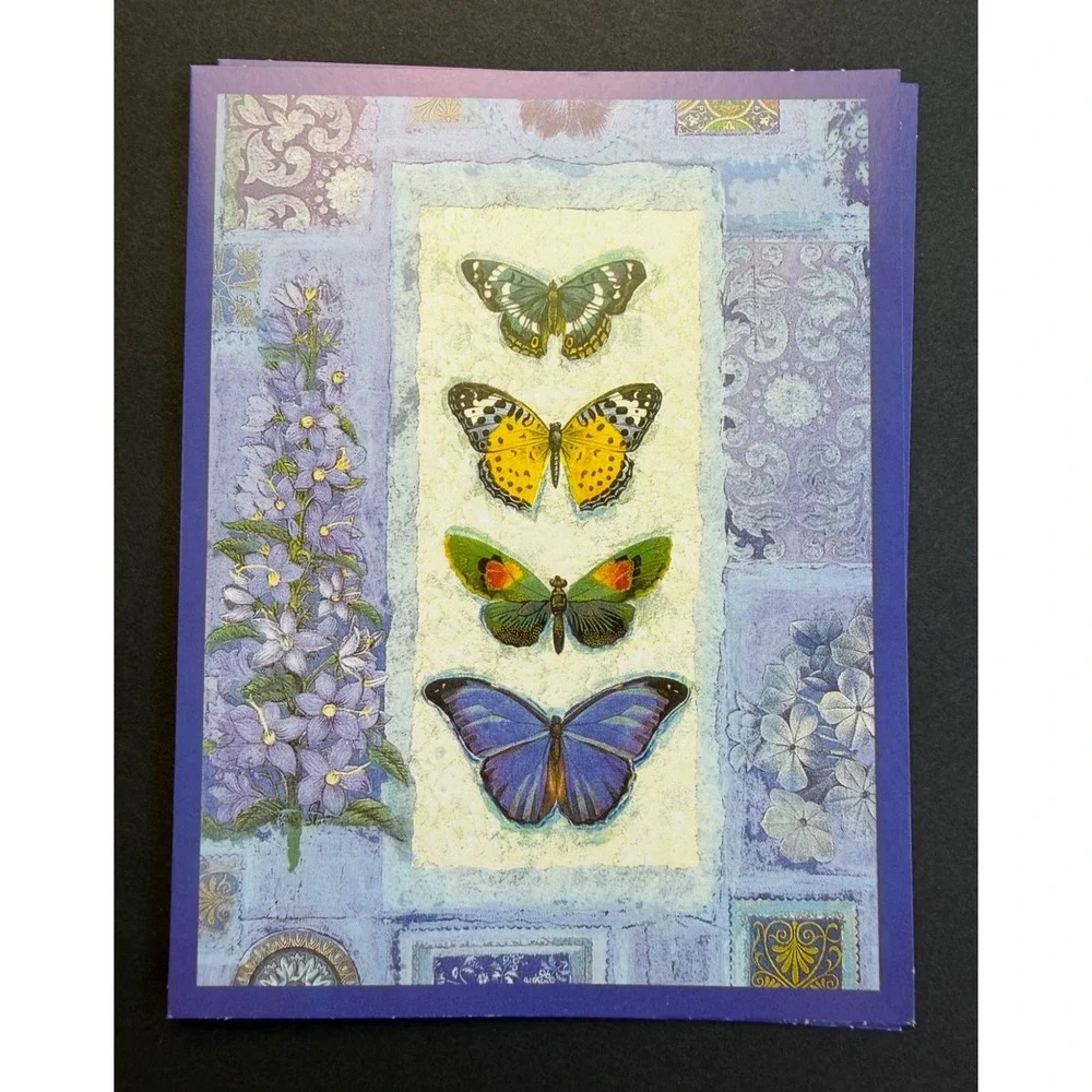 New Seasons Butterfly Note Cards Set 16 Blank Stationery Blue Envelopes Boxed